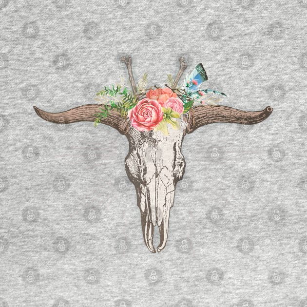 Bull skull with flowers by Sybille